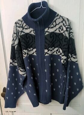 Vintage Clipper Mist Cardigan Sweater Mens Large Blue Pockets Grandpa USA Made